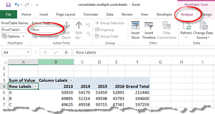 Consolidate Multiple Worksheets into Excel Pivot Tables
