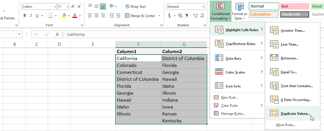 Compare Two Columns and Highlight Unique Items