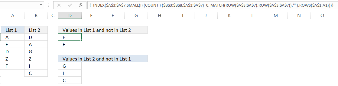 Apply array formula for comparing unsorted lists