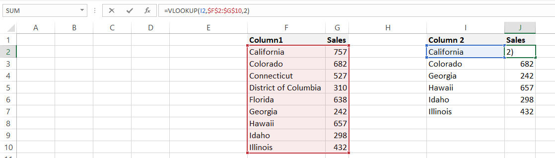 compare two columns vlookup