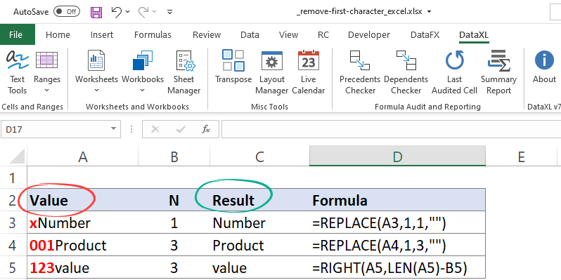 Remove First Character using various excel formulas and tricks