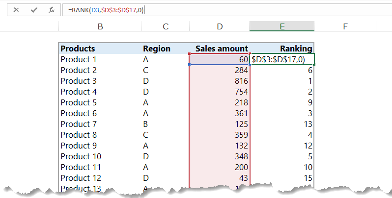 how to use the excel rank formula