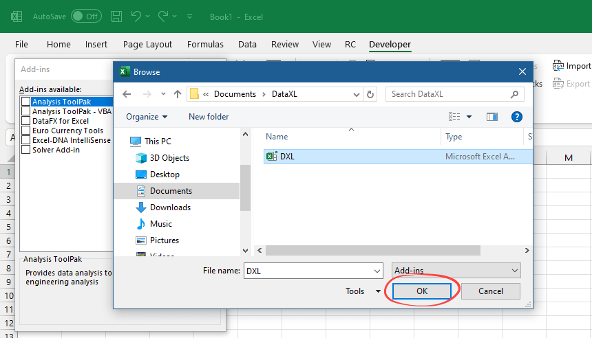 install an excel add-in final step