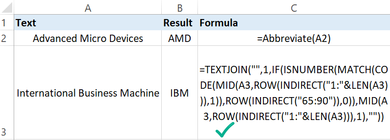 Formula based example for abbreviate