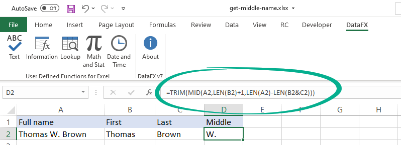 Generic Formula to extract the middle name