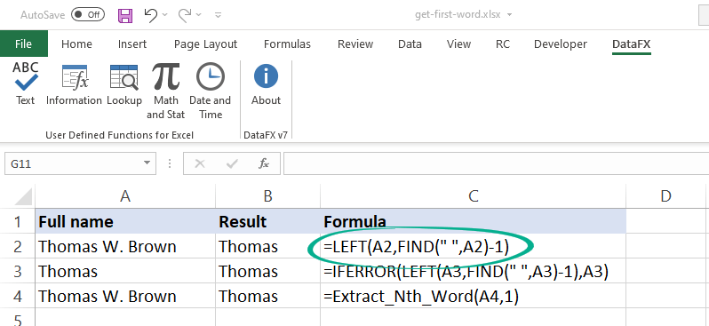 Generic formula to get the first word