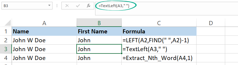 Get the first name using TextLeft user defined function