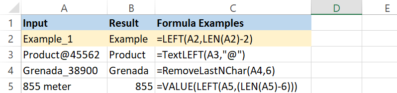 LEFT and LEN formula to strip text
