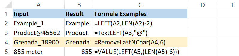 Remove the last nth characters using VBA