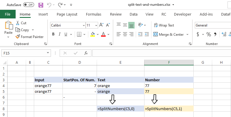 Split out text and numbers using UDF