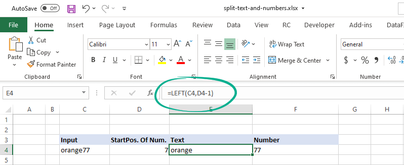 extract the text part using this simple formula