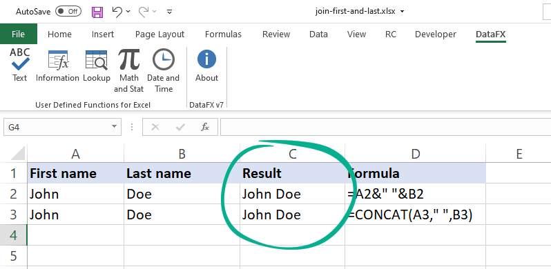 how to join first and last names in excel