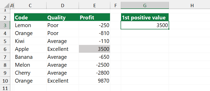 first positive value xlookup