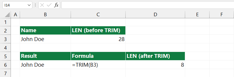 Clean extra spaces using the TRIM function