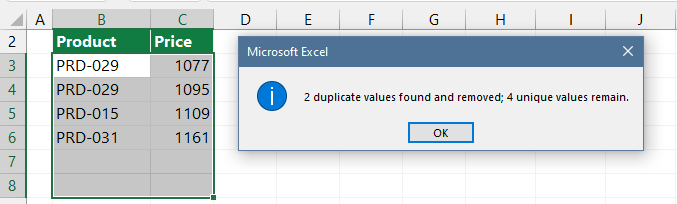 removed values popup