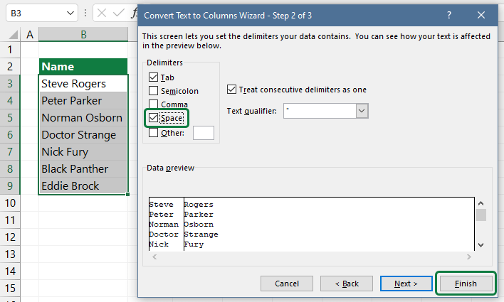 split names final step