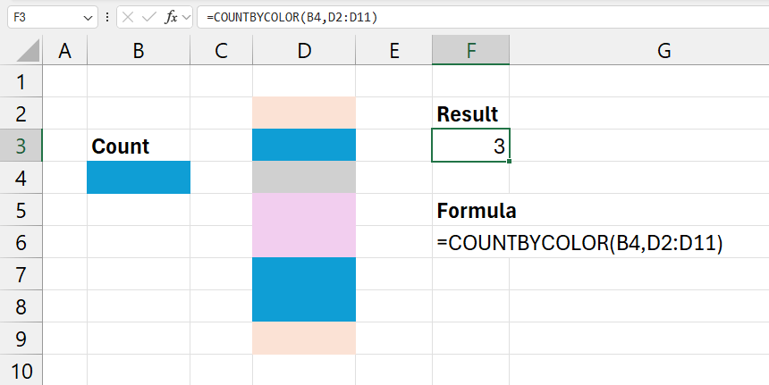 Formula Example to count colored cells in Excel