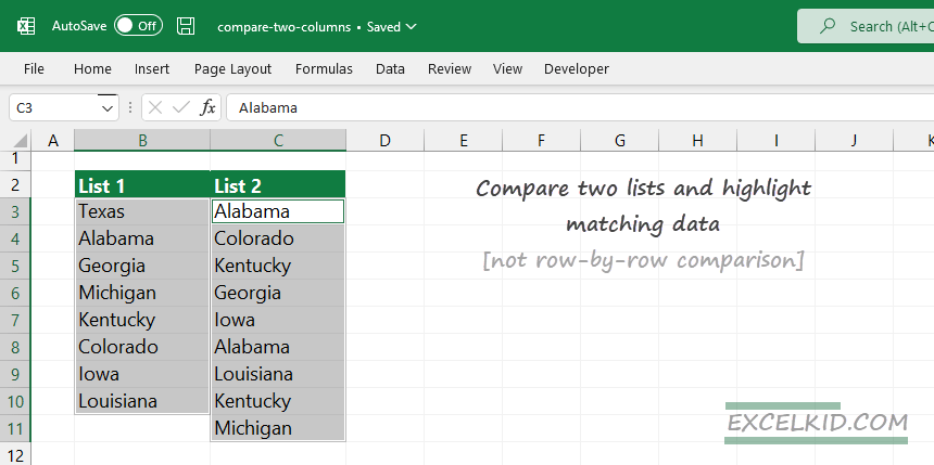 Compare-two-lists-and-highlight-matching-data