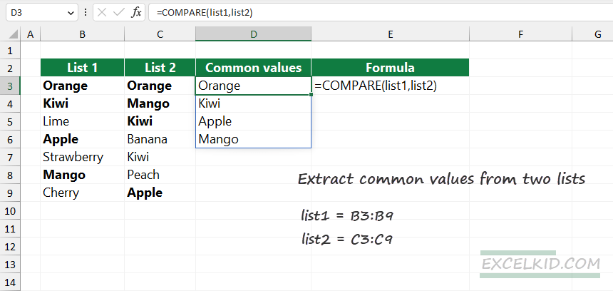 Extract-common-values-from-two-lists-Excel