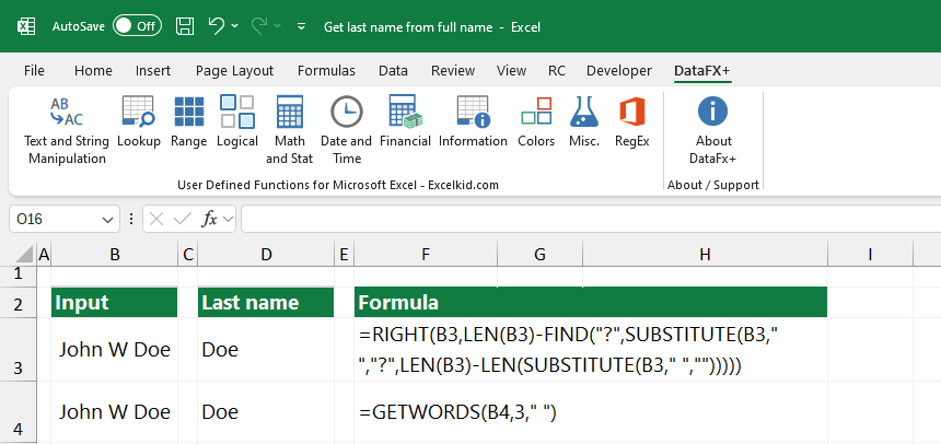 Get last name from name in Excel - formula examples