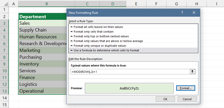 Highlight-every-other-row-using-the-MOD-function