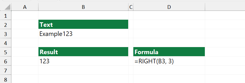 using RIGHT function