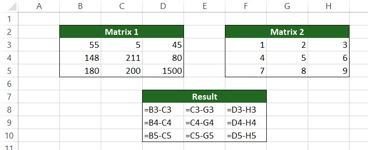 Matrix-subtraction-formula-in-Excel-arrays