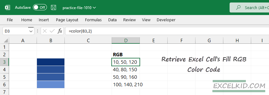 Fill cell with RGB color - Excel Bootcamp