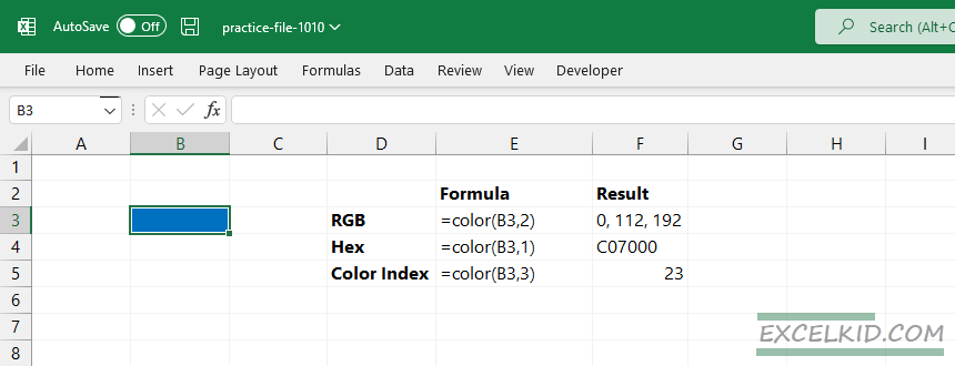 Fill cell with RGB color - Excel Bootcamp