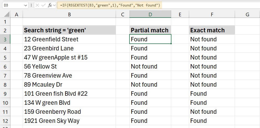 Excel Regex Example 02 -  How to IF Cell contains specific text formula