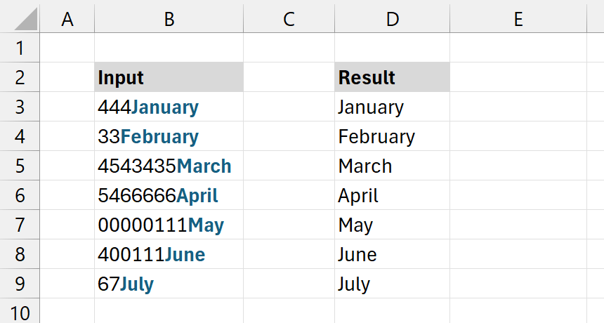 Formula to Remove all numbers before a text in Excel