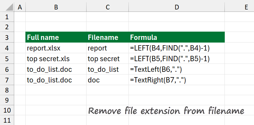 Formula to remove the file extension from the filename