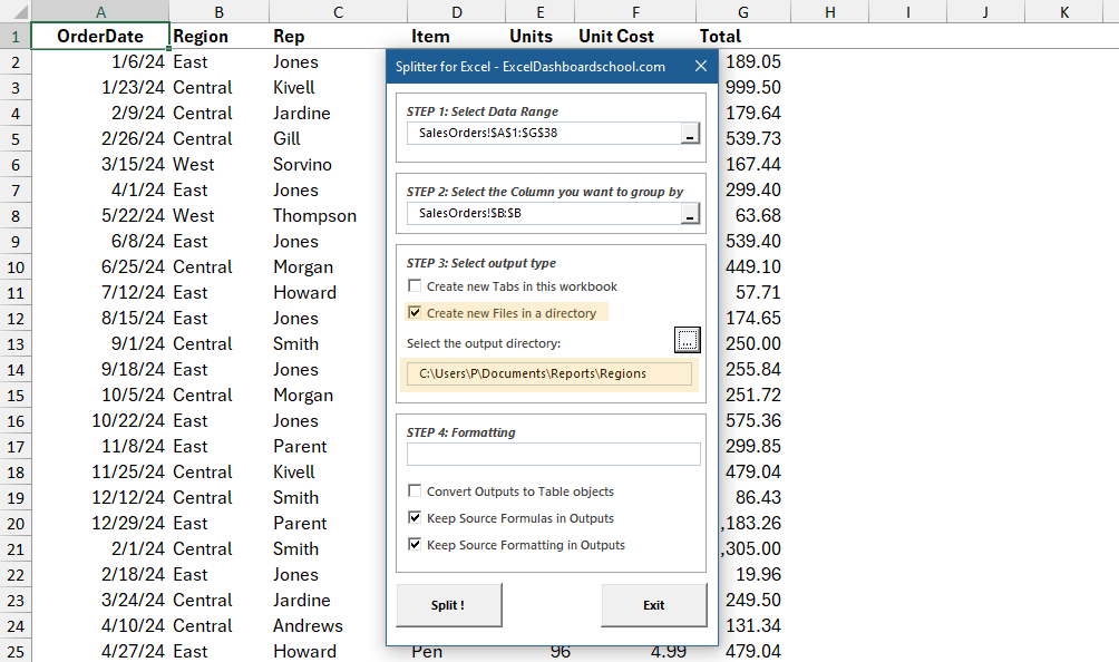 How to Split Excel Worksheet into multiple files by column value