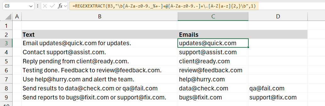 Regex Excel Function Example 4  Extract Email from String