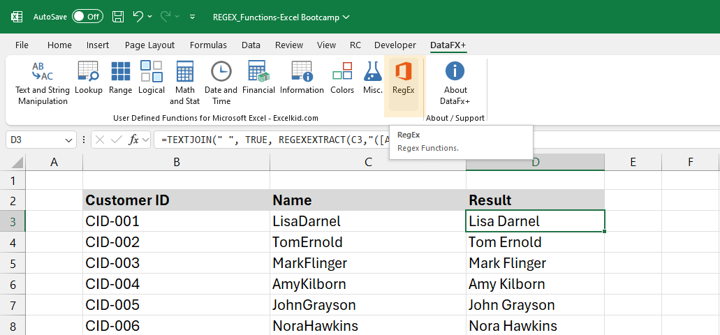 Regex add-in for Excel