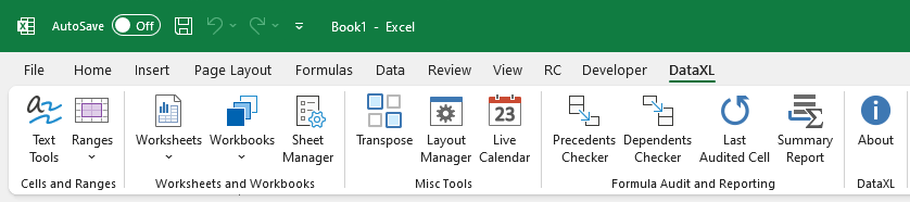 dataxl add-in ribbon