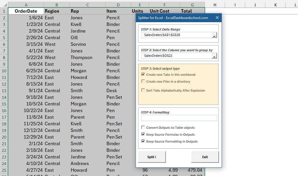 select the output type