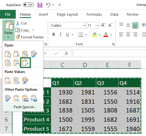 transpose-excel-home-tab