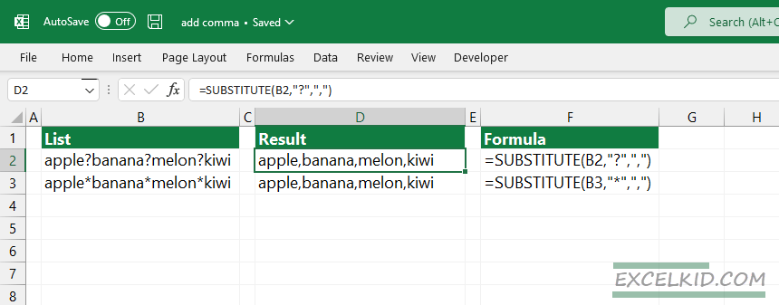 use-the-SUBSTITUTE-function-to-add-comma-in-Excel