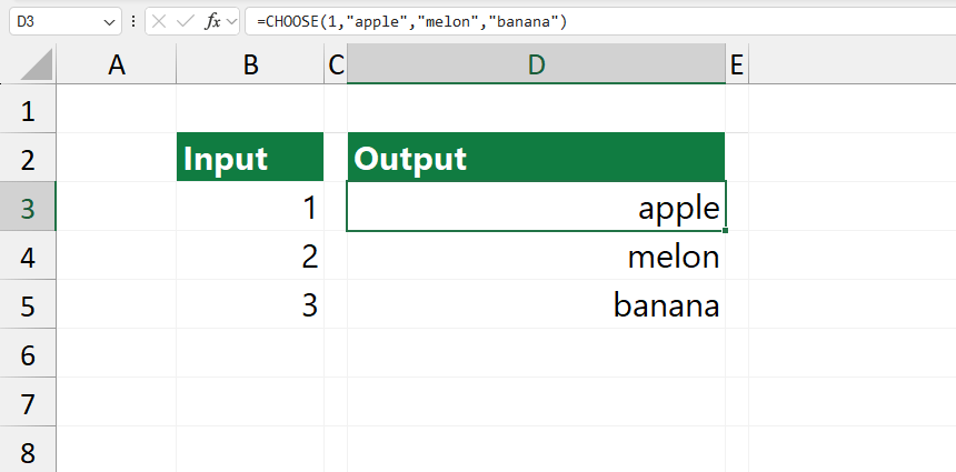 CHOOSE function examples