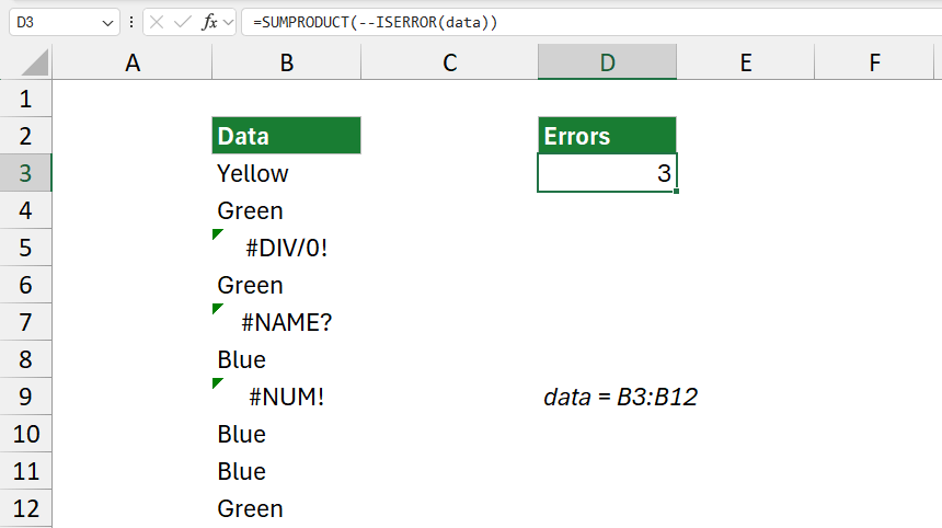 Count cells that contain errors