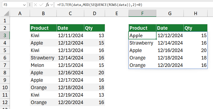 Example to filter every nth row in Excel