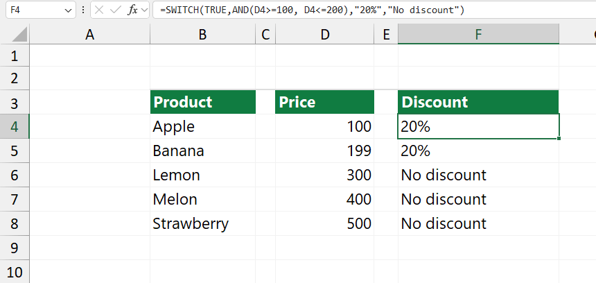 Excel SWITCH function quick guide