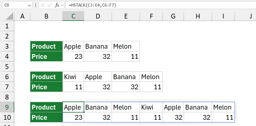 HSTACK example combine ranges