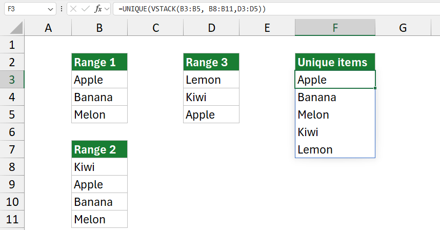 How to extract unique values from multiple ranges