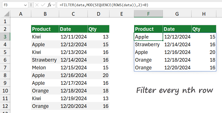 How to filter every nth row in Excel