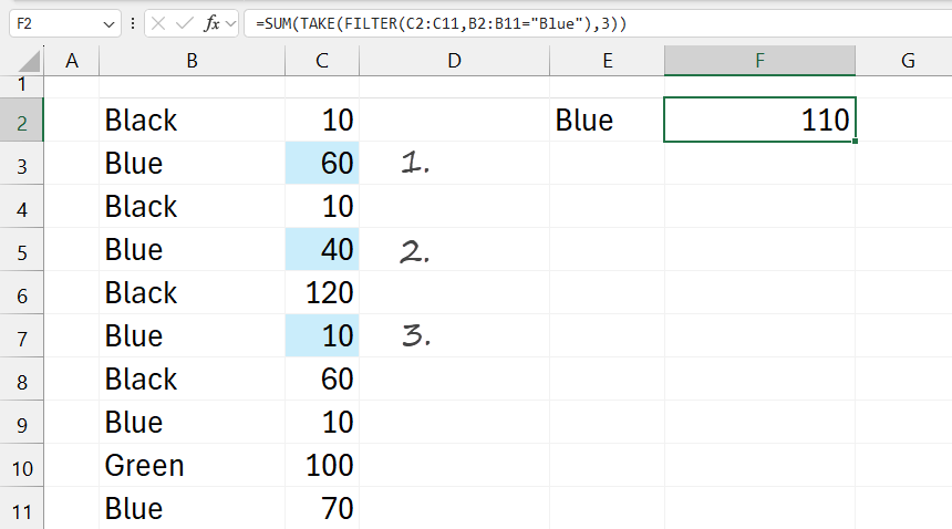 How to sum first n matching values in Excel based on criteria EXAMPLE