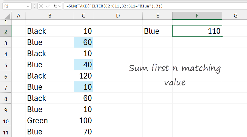 How to sum first n matching values in Excel