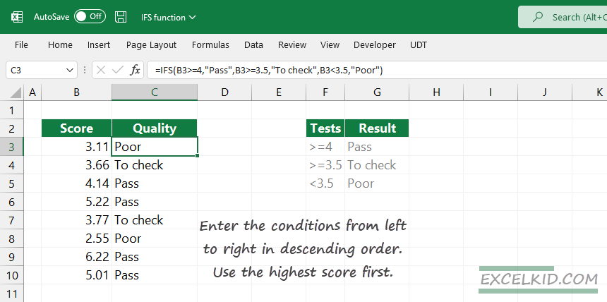 How to use the IFS function in Excel - Excel Bootcamp