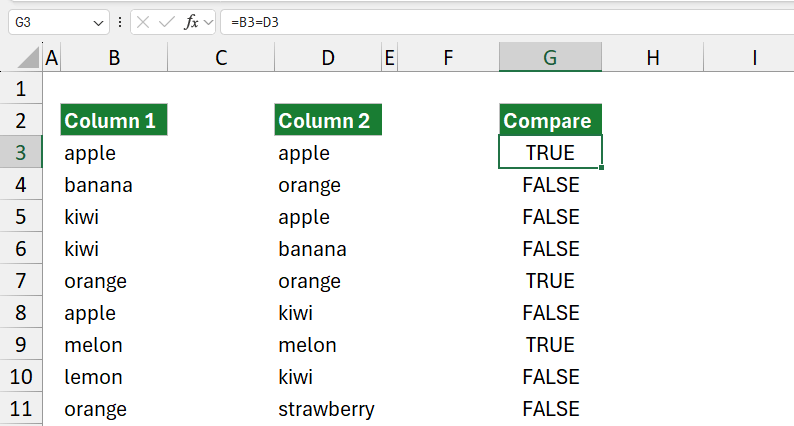 compare two columns